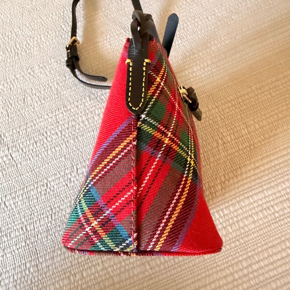 Dooney & Bourke Red Tartan Plaid Crossbody Bag Black Leather Trim Braided Strap - Picture 4 of 11